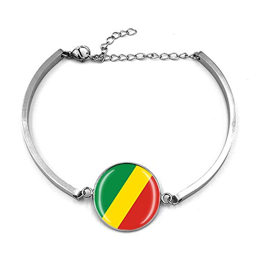 Wedare Souvenir Congo Flag Braided Bracelet Metal Chain Crystal Wristband Souvenir,Fashion Stainless Steel Bracelet For Man & Woman Special Day's Gift