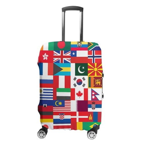 World Country Flags Travel Luggage Cover for Suitcase 19-32 Inches Elastic Washable Baggage Protector