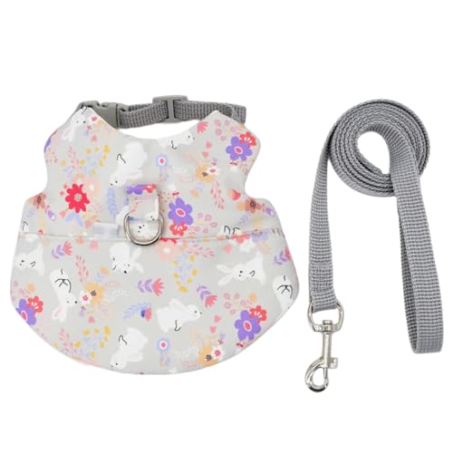 HUANGANG Rabbits Ferrets Harness Leash Set Adjust Size Cloth Breathable Rabbits Tractions Rope Harness with Flower Print