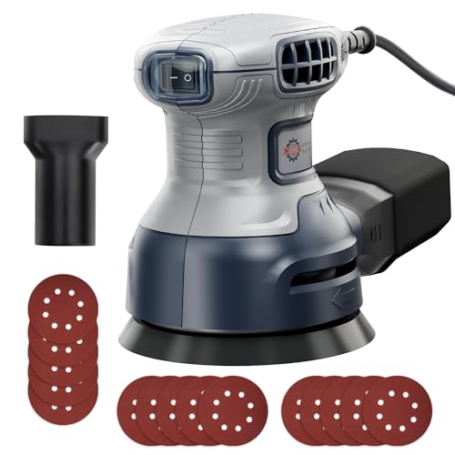 HeroJet Exzenterschleifer 350 W mit Bremse 125mm Schleifmaschine für Holz mit Staubabsaugung 15 Schleifpapier 6 Geschwindigkeiten 13000 U/min Schleifmaschine für Holzbearbeitung Schleifen