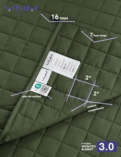 YnM 12lbs Weighted Blanket for Adults, Cotton Heavy Bed Throw Blanket with Cooling Glass Beads for All Season Use, Ideal for ~110lbs (48x72 Inches, Twin/Full, Army Green)