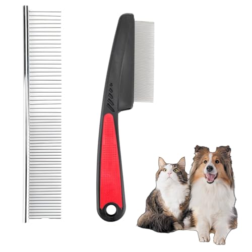 2PCS peine antipulgas para perros y gatos, peine de acero inoxidable para mascotas, peine antipulgas para perros con cerdas flexibles para quitar manchas de lágrimas, pulgas, caspa y piojos