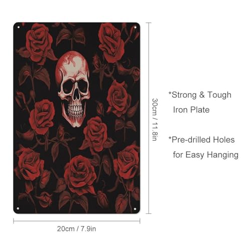 Letrero de estaño de calavera y rosa para colgar arte de pared metálico retro 3