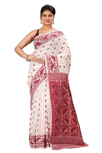 Image of OISHANI SAREE GHOR Women's Traditional Bengal Cotton Silk Soft Jamdani Saree - Beautiful design and Quality - Without Blouse Piece
