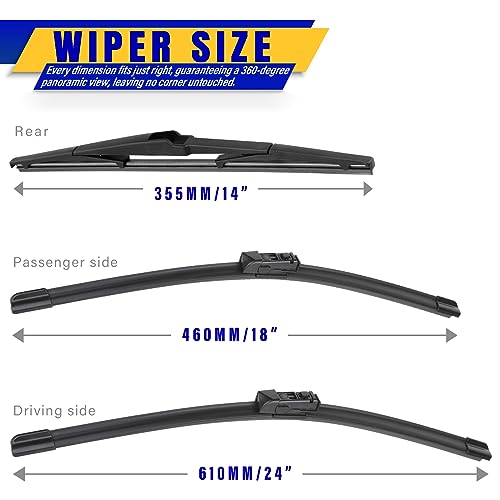 Image of 3 wipers Replacement for 2017-2022 2023 2024 2025 Mazda CX-5 2017-2022 2023 Mazda CX-9, Windshield Wiper Blades Original Equipment Replacement - 24 inch /18 inch /14 inch (Set of 3)