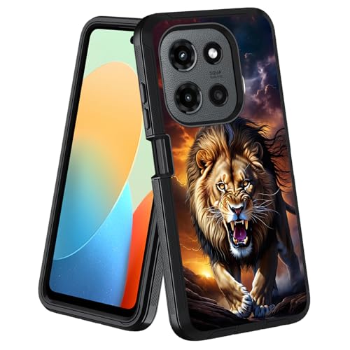 stmedazm Case for Motorola Moto G Power 5G 2026 / Moto G Power 5G 2025, Military Grade Heavy Duty [3-Layer] Dustproof Shockproof Full-Body Protective Cover, Lion Under The Moon