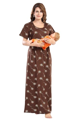 Image of Fabme Women's Full Length Printed Pre and Post Pregnancy Pure Cotton Nursing Nightdress Nighty