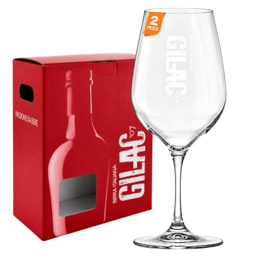Gilac bicchieri birra in vetro, set 2 beer glass serigrafati, bicchieri da birra artigianale per degustazione, aperitivi, cene o bicchiere birra regalo.