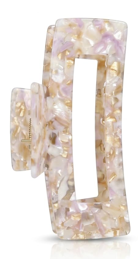 5 Inch Jumbo Hair Claw Clip for Thick Hair – Rectangular Acetate Claw, Strong Hold Non-Slip Jaw Clip, Large Hair Clip for Women, French Twist Updo, Neutral Marble Beige Pink Gold