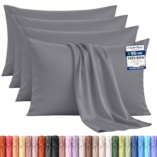 Utopia Bedding - Lot de 4 taies d'oreiller - 50 x 75 cm - Oeko-TEX - Microfibre brossée, 100% Polyester, avec Fermeture enveloppe (Oreiller Non Inclus), taie d'oreiller...