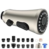 Hygie Rinse Universal Kitchen Faucet Head Replacement - 2.5GPM with 15 Adapter Kit Compatible with Kohler/Moen/Delta Faucet, 3 Function Pull Down Sink Faucet Spray Head, Brushed Nickel