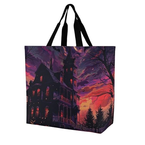 Unisex Einkaufstasche Gay Pride Rainbow Cute Duffle Pack für Reisen, Schultertasche, Einkaufstasche, Handtasche, Schwarzes Spukhaus, Einheitsgröße