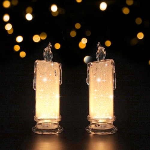 Morofme Shadow - Candele a pilastro senza fiamma a LED, 2 pezzi, funzionamento a batteria con fiamma realistica, per decorazioni romantiche e stagionali