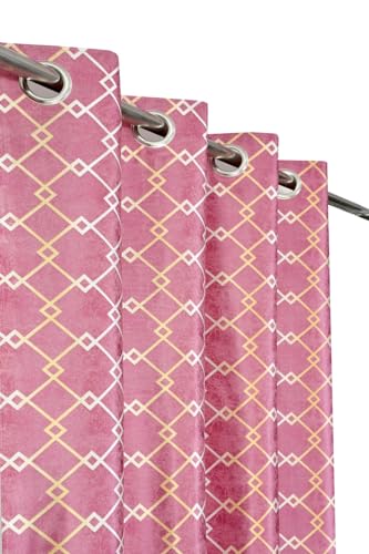 Image of Check Pattern Long Door Curtains for Living Room | Drawing Room Parde | Curtain Panel for Window, Pink Color 9 Feet 2 Pcs Set Curtains