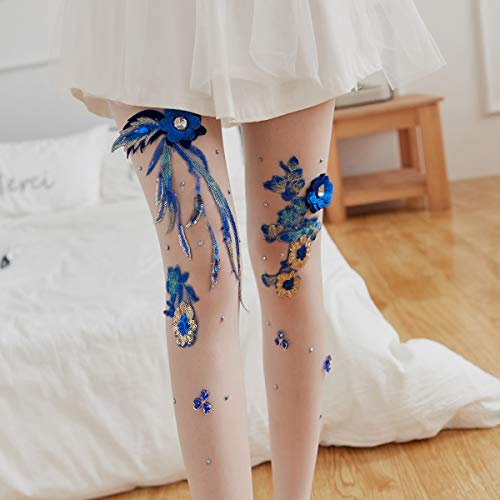 Image of Ulalaza Sparkle Hollow Out Letter Nude Colorful Rhinestone Hot Drilling Fishnet Pantyhose Tights for women Luminous