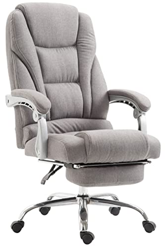 TPFLiving Silla de oficina Pacira de tela con respaldo cómodo, silla de escritorio, silla giratoria, silla ejecutiva XXL, silla de conferencia, estructura: metal cromado - gris