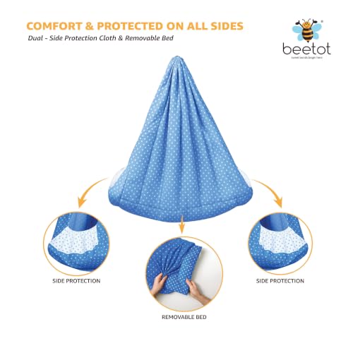 Image of Premium Swing Cradle Set | Hanging Swing Cradle, Removable 5-Layer Padded Bed & Mosquito Net | Up to 15 kg | Dark Blue Dot