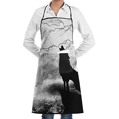 NA Black Howling Wolf Silhouette Gewitter Kochen Küche Latzschürze mit...