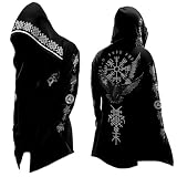 Generisch Sudadera con capucha vikinga para hombre, longitud media, primavera, otoño, cárdigan de punto para cosplay, disfraz con capucha, estampado 3D, abrigo fresco, chaqueta de motorista, sudadera