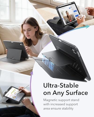 Image of ESR for iPad Air 11 Inch Case M4 /M3 /M2 (2026 /2025 /2024), iPad Air 5th /4th Gen (2022 /2020), Vertical Stand Cover, Multi Stand Angles, Ultra-Stable Case with Pencil Holder, Flip Series, Black