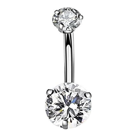 Changgaijewelry 14g Surgical Steel Belly Button Ring Navel Rings Double-Headed Round Cubic Zirconia Barbell Piercing (Clear) Cover