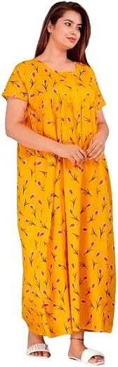 Women's Pure Cotton Nightwear Casual Nighty (Nighty-1123 XXL) Yellow