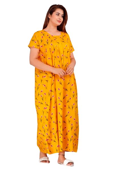 Women's Pure Cotton Nightwear Casual Nighty (Nighty-1123 XXL) Yellow
