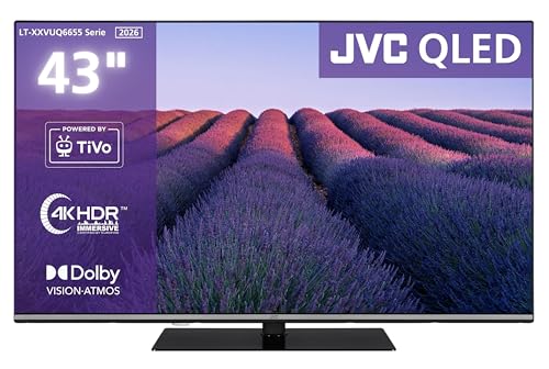 JVC 43 Zoll QLED Smart TV - 4K UHD Fernseher by TiVo mit Dolby Vision HDR & Dolby Atmos, Triple-Tuner (DVB-C/S2/T2), Bluetooth & Streaming Apps, LT-43VUQ6655 (2026)