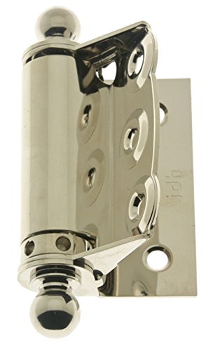 IDHBA 80320-014 Professional Grade Quality Solid Brass Half Surface Adjustable Spring Screen Door Hinges with Ball Finials (Pair), Bright Nickel