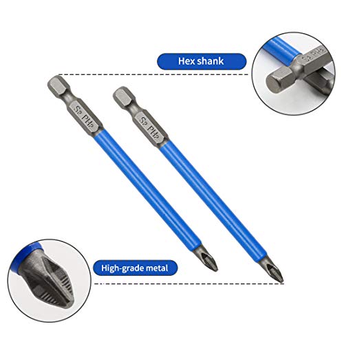 Cyful 10Pcs Magnetic PH2 Phillips Bits Set 3.5 inch Long Anti Slip #2 Bit (PH2 x 90MM)