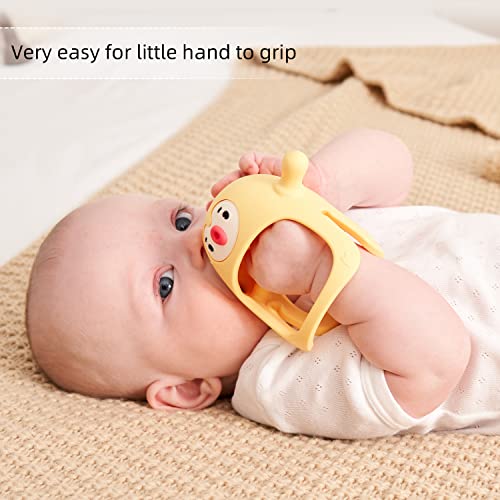 Image of Smily Mia 2pk Penguin Teethers, TeethingToys for Babies 0-6Months, Baby Teethers for 3-6Months, Teething Mittens for Infants, Pacifiers for Breastfed Babies, Light Yellow
