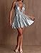R.Vivimos Women's Sequin Dress Spaghetti Strap Sexy Deep V Neck Backless Glitter Club Party Skater Swing Mini Dress (Small, Silver)