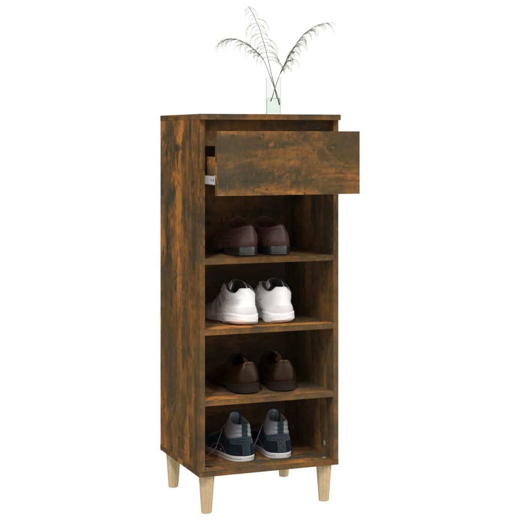 Szafka na buty, dąb wędzony, 40 x 36 x 105 cm, materiał drewnopochodny z 4 otwartymi półkami i 1 szufladą do przechowywania i organizacji