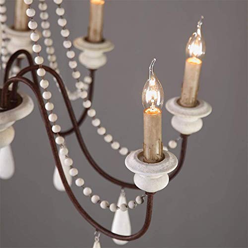 Jinyuze Ceiling Light Fixture,French Country Candle-Style Wood Bead Swag 1-Tier/2-Tier Wooden Chandelier,8 Lights,White #TOP3