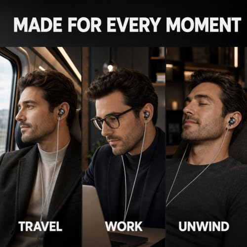 Image of Betron B25 Earphones, Noise Isolating in-Ear Wired Headphones, Black | Strong Bass, Tangle-Free Cord, Lightweight, Carry Case and Soft Earbud Tips