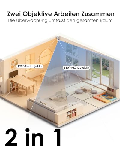 CZEview 3MP+3MP Dual Kameras Überwachung Innen, 5Ghz WLAN 360° Hundekamera Haustierkamera mit APP, Überwachungskamera Innen, ABO Optional, Indoor Camera