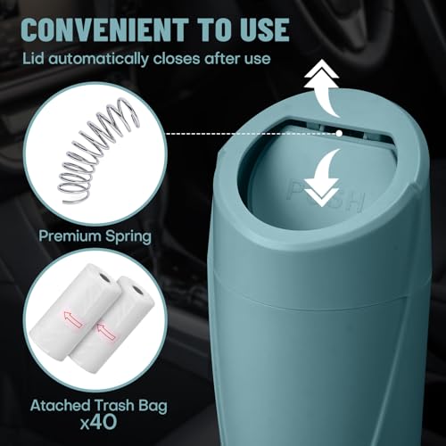 Image of Car Trash Bin with Lid-2 Packs Garbage Can Cup Holder-Dark Green Mini Leakproof Vehicle Trash Bin with 40pcs Trash Bags-Car Organizers and Storage for Front Back Seat Accessories