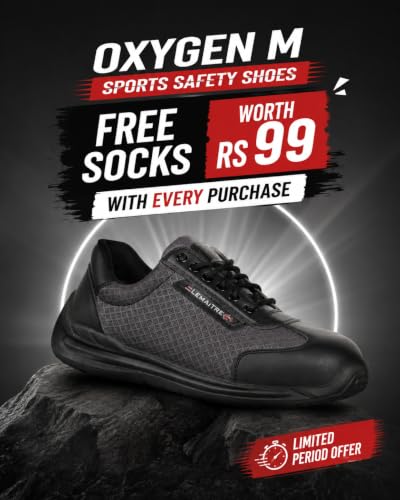 Image of PERF Oxygen M Sports Safety Shoes for Men | Steel Toe 200J | Lightweight Mesh | Anti-Puncture | Oil Resistant | Anti-Slip | Breathable Industrial Work Shoes (Black, 11)