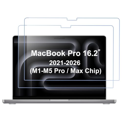 ProCase [2枚セット] MacBook Pro 16インチ 強化ガラスフィルム 2枚セット 2026-2021年モデル M5/M4/M3/M2/M1用 スクリーンプロテクター 9H硬度 MacBook Pro 16インチノートパソコン用、耐傷、指紋防止、HDクリア