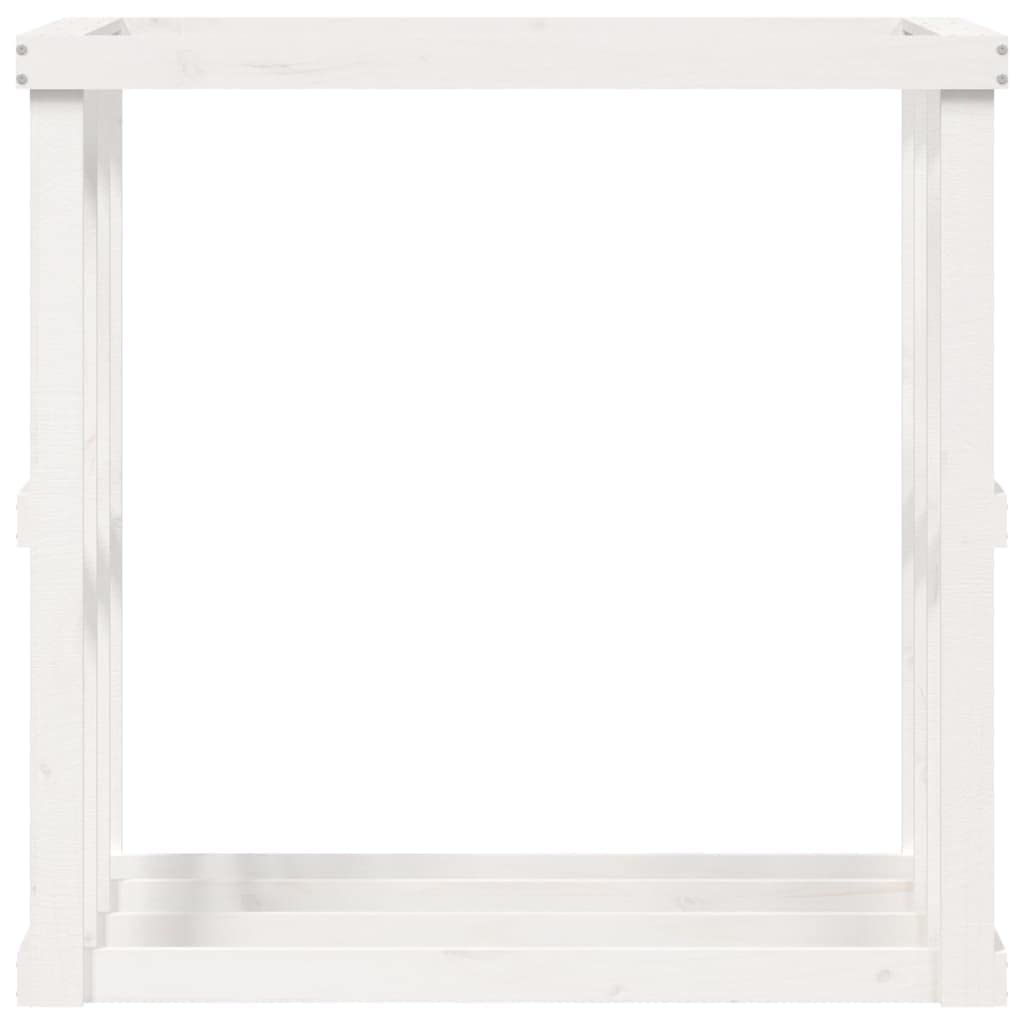 Zewnętrzny regał na drewno opałowe, biały, 108 x 52 x 106 cm, lite drewno sosnowe, stojak na drewno kominkowe z donicą na rośliny, do ogrodu, na werandę i palenisko