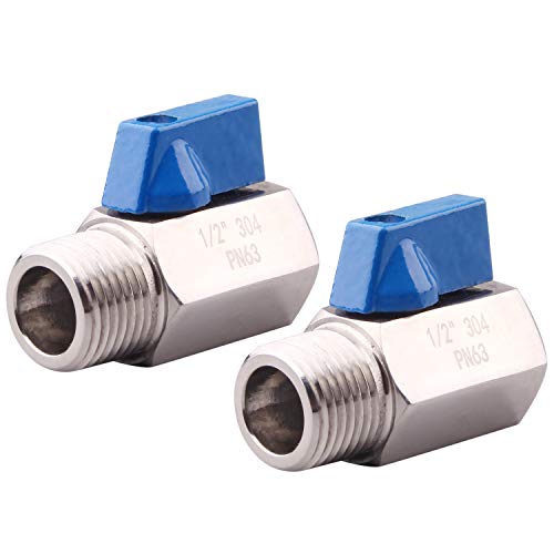 AIICIOO Stainless Steel Mini Ball Valve - 1/2 Inch Female&Male NPT Thread with Stainless Handle ï¼ˆ2Packï¼‰
