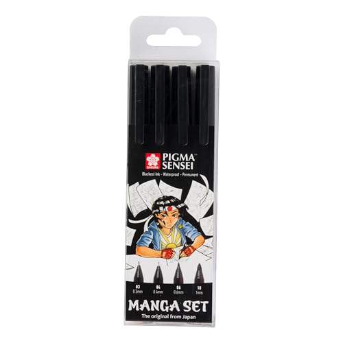 Sakura Pigma Sensei Manga Set (4 Piume, Nero)