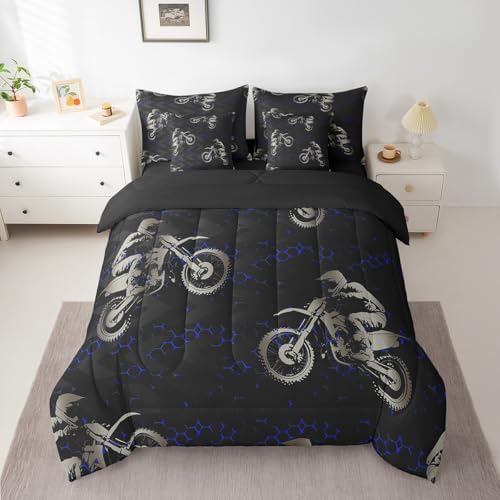 jejeloiu Dirt Bike Comforter Set Twin Size for Boys Girls Teens 7 Pieces