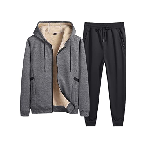 Ensemble 2 pièces d'hiver pour homme en laine d'agneau avec capuche gris taille M
