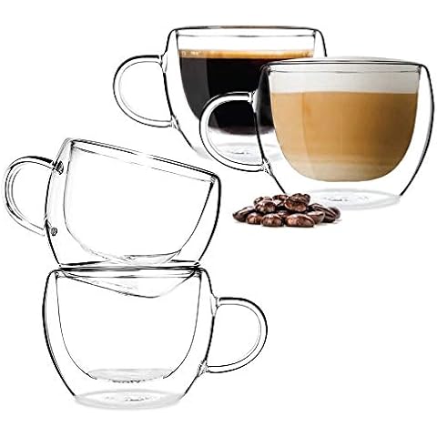 BOQO Glass Coffee Cups,Double Walled Espresso Coffee Glass Mugs with Handle,Perfect for Expresso,Tea,Beverage,Set of 4(120ml/4oz) Cover