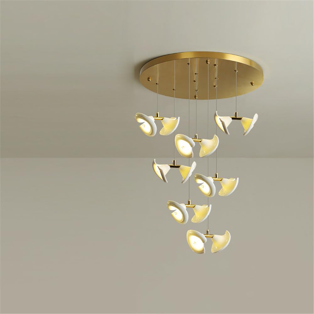 KXEcoLife Contemporary Duplex Building Pendent Lamp LED Fashion Creativity Living Room Restaurant Bedroom Villa Hotel Rotate Staircase Chandelier (C A 7 Lights)