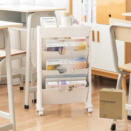 Estantería móvil con ruedas – Estantería multifuncional con ruedas y carrito utilitario con soporte para bolígrafo para oficina, dormitorio, aula, guardería, diseño único en color bianco