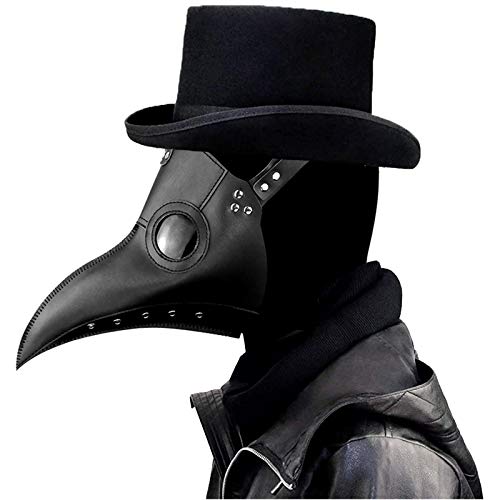 HutaoLi Plague Doctor Masks Long Nose Beak Cosplay Steampunk Bird Mask Halloween Mask Costume Props Black, 13.7x9.8 inch