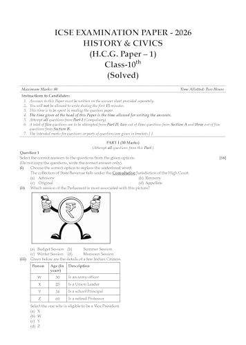Image of Oswaal Class 10 ICSE Question Bank History & Civics (2017 - 2026) |For 2027 Exam Chapter-wise & Topic-wise with Competency Based Questions | Includes ... | Self-Assessment Papers | Practice Papers