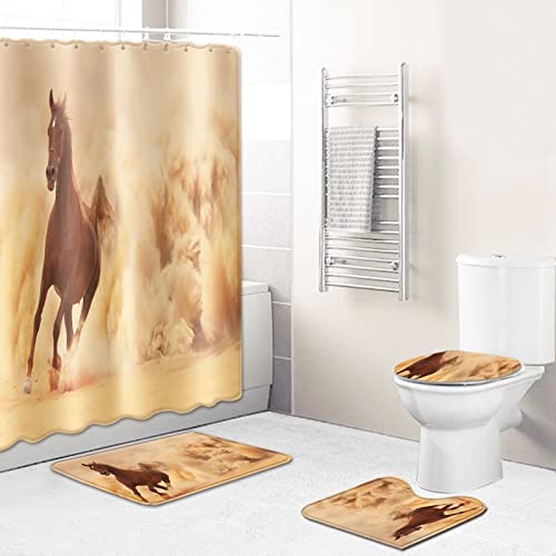 Badezimmerteppich Desert Brown Horse Badematte Set 3 Teilig,Teppich Badvorleger rutschfeste (50x80)+U-Typ Wasseraufnahme…